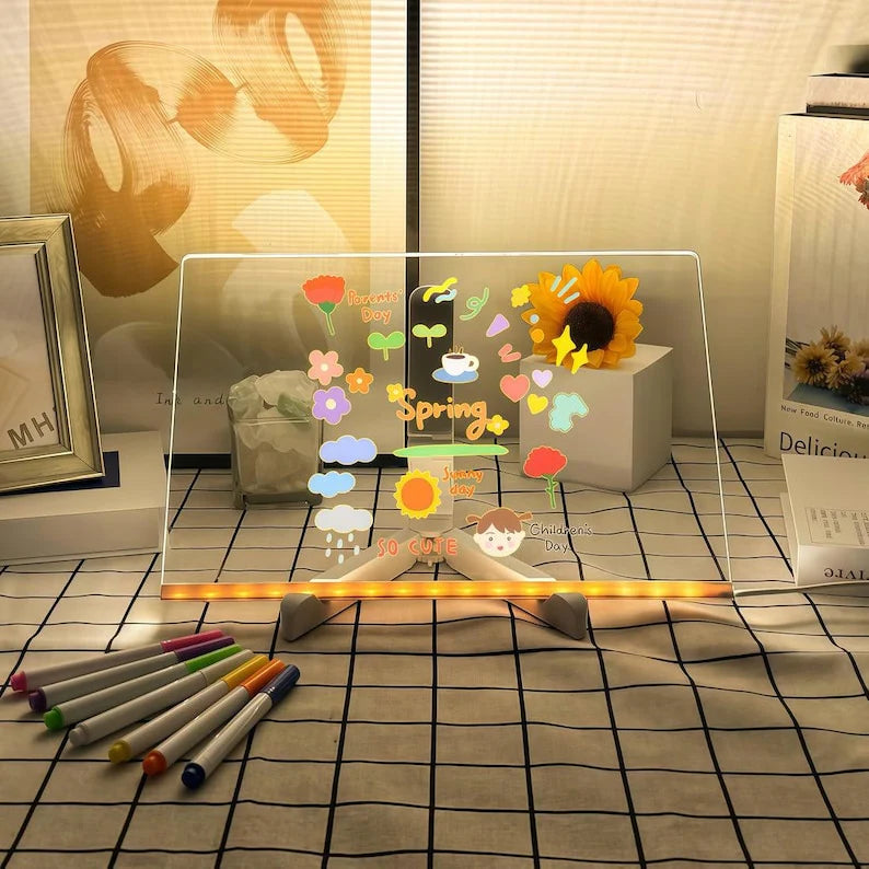 Led Creative Board With Colors, Light Up Acrylic Message Board, Glowing Acrylic Dry Erase Board With Light